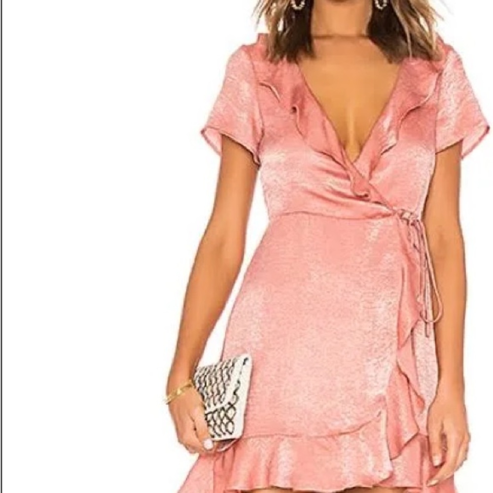 Chic Pink Ruffle Wrap Dress